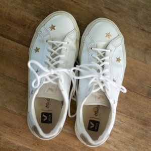 Madewell Veja Esplar Women's Sneaker White and Gold Stars With Red Laces Size 7